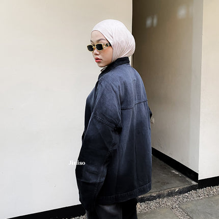 JINISO Jaket Jeans Oversize Onyx Black Spray