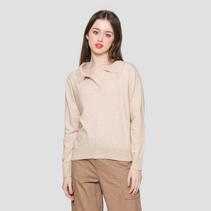 Connexion Kerah V Neck Rajut Kaos Lengan Panjang Wanita 120913950