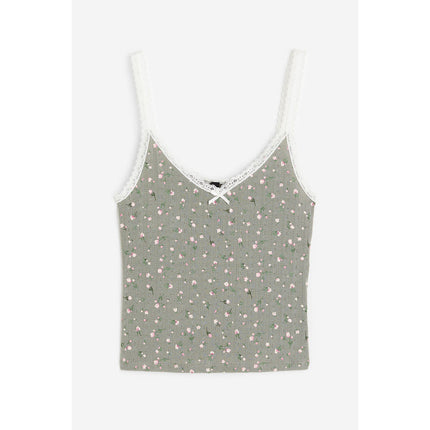 H&M Wanita Lace-trimmed ribbed vest top