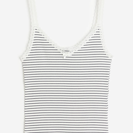 H&M Wanita Lace-trimmed ribbed vest top
