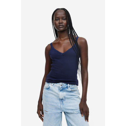 H&M Wanita Lace-trimmed ribbed vest top