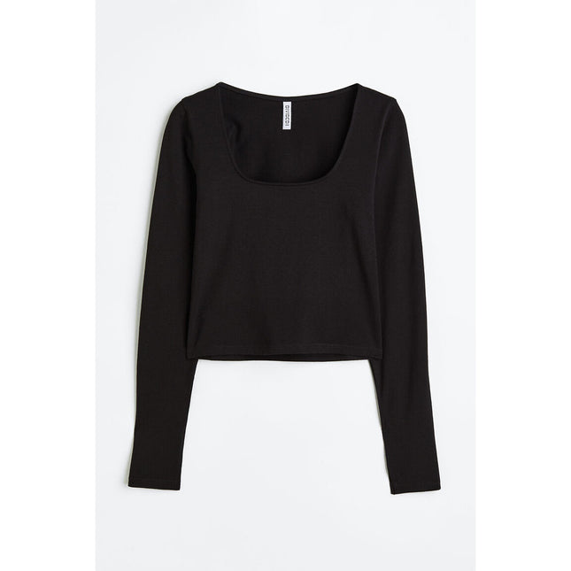 H&M Wanita Long-sleeved cotton top 1110608_1