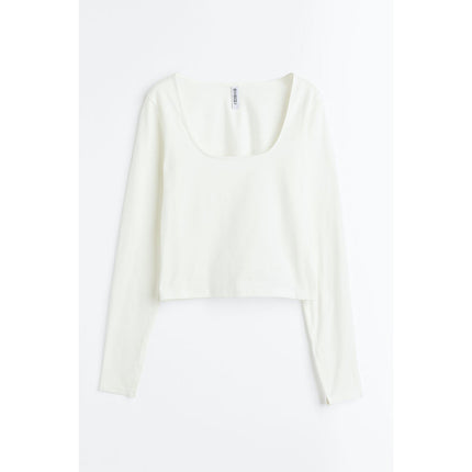 H&M Wanita Long-sleeved cotton top 1110608_1