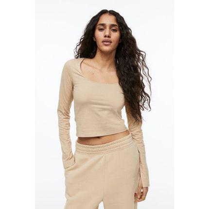 H&M Wanita Long-sleeved cotton top 1110608_1