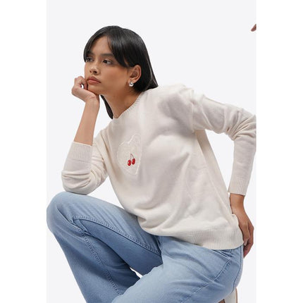 COLORBOX Long Sleeve Berry Sweater Ecru