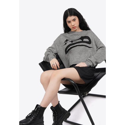 COLORBOX Long Sleeve Distressed Crop Sweater Grey