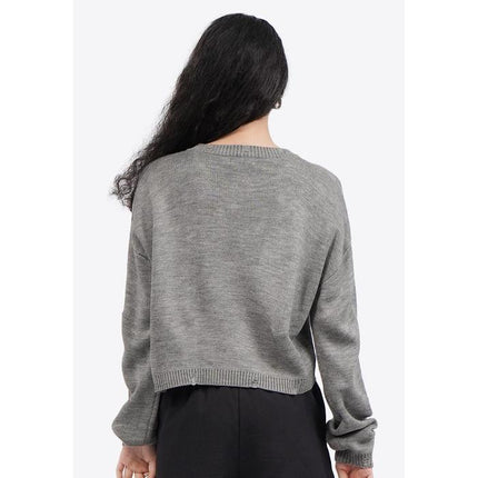 COLORBOX Long Sleeve Distressed Crop Sweater Grey