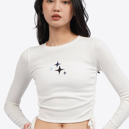 COLORBOX Long Sleeve Top with Side Drawstring Off White