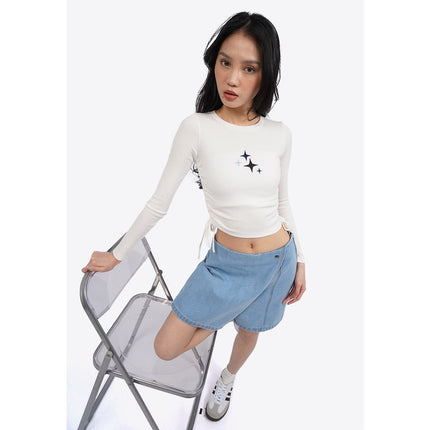 COLORBOX Long Sleeve Top with Side Drawstring Off White