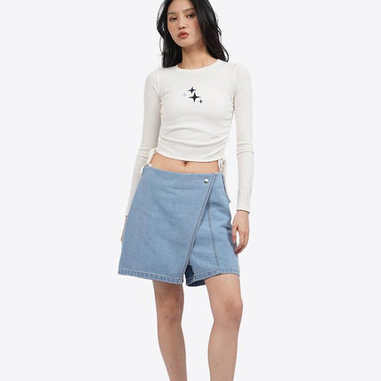 COLORBOX Long Sleeve Top with Side Drawstring Off White