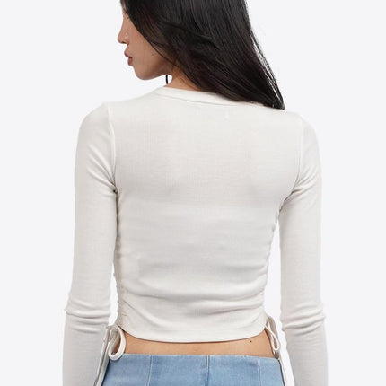 COLORBOX Long Sleeve Top with Side Drawstring Off White