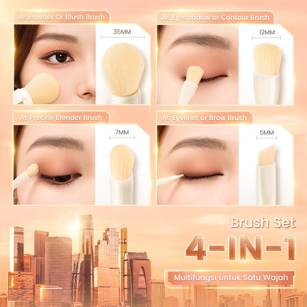 FOCALLURE #ModernUrban 4-In-1 Makeup Brush Set 4pcs Portable Telescopic Traveling Makeup Brush Kit
