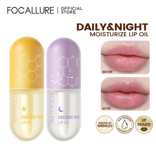 FOCALLURE Moisturizing Lip Gloss Natural Lip Oil 2-buah