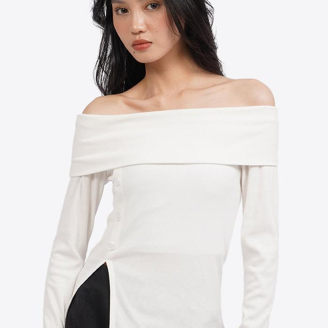 COLORBOX Off Shoulder Long Sleeve Top Off White