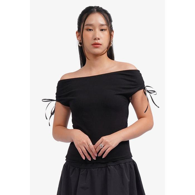 COLORBOX Off Shoulder Ribbon Top Black