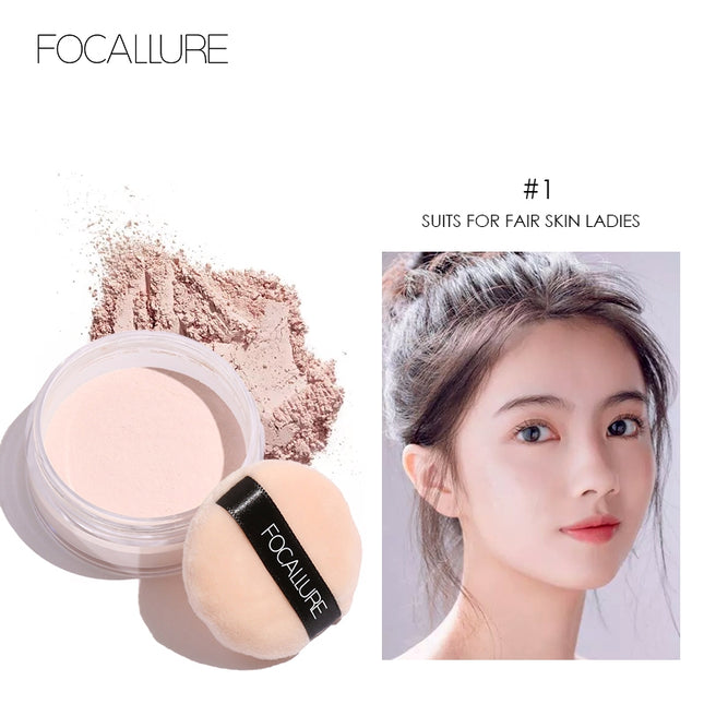FOCALLURE Oil Control Loose Powder Natural Bedak Tabur- Hingga 12 Jam Make Up