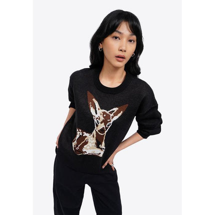 COLORBOX Oversized Long Sleeve Fur Sweater Black