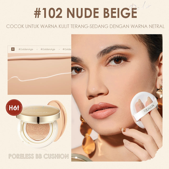 FOCALLURE Poreless BB Cushion Foundation Full Coverage #GoldenAge