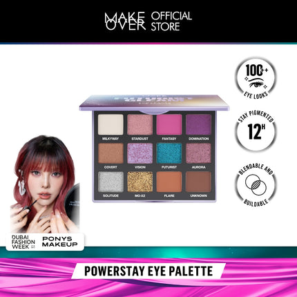 MAKE OVER Powerstay Eye Palette - Eyeshadow BEST SELLER Intense Tahan Lama 12 Jam 12 Warna Blendable Minim Fallout Cocok Untuk Semua Warna Kulit Daily Makeup Party Look DFW Nadya Hutagalung Pony Mira Agile Zsa Zsa Utari