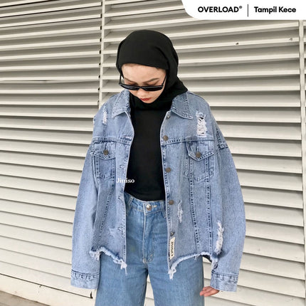 JINISO Ripped Jaket Jeans Oversize Vintage Blue Acid