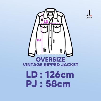 JINISO Ripped Jaket Jeans Oversize Vintage Blue Acid