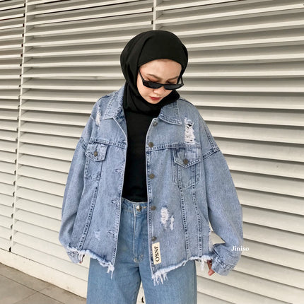JINISO Ripped Jaket Jeans Oversize Vintage Blue Acid