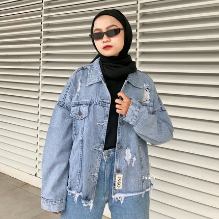 JINISO Ripped Jaket Jeans Oversize Vintage Blue Acid