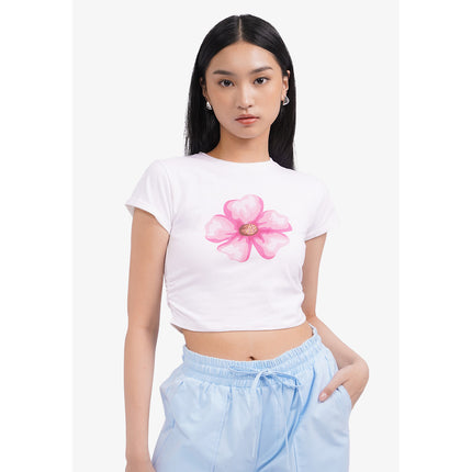 COLORBOX Roll Up Side Ruched T-Shirt Off White