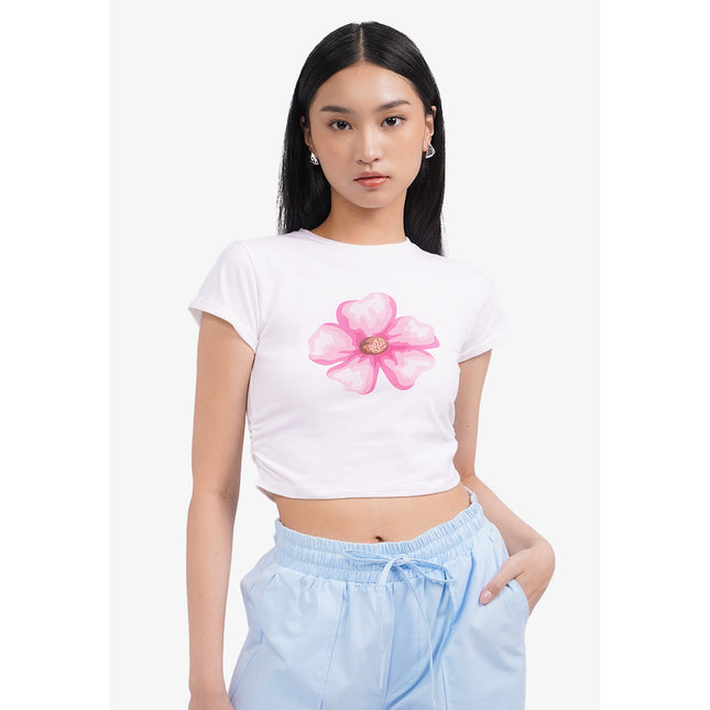 COLORBOX Roll Up Side Ruched T-Shirt Off White