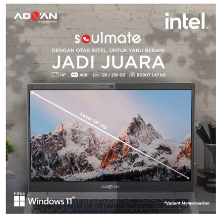 Advan Soulmate Notebook - Grey ( N4020 / 4GB / 128GB eMMC / UMA / 14" HD / Win11 )