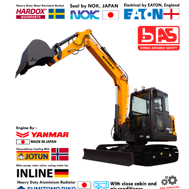BOMAC Heavy Duty Excavator with YANMAR Engine, JAPAN • Model : BE62-9E-CT