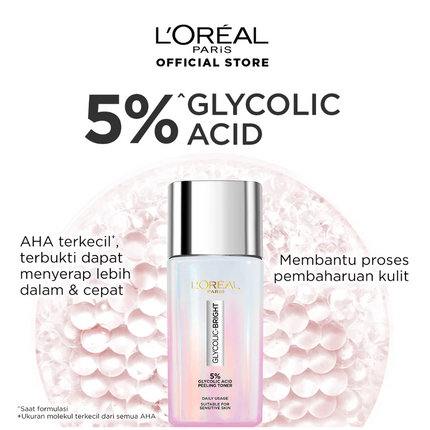 L'Oreal Paris Glycolic Bright Glowing Skincare Set Mencerahkan - Facial Foam 50 ml, Toner 65ml, Serum 15ml, Day & Night Cream 15ml