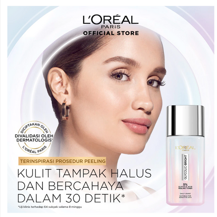 L'Oreal Paris Glycolic Bright Glowing Skincare Set Mencerahkan - Facial Foam 50 ml, Toner 65ml, Serum 15ml, Day & Night Cream 15ml