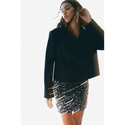H&M Wanita Sequined Mini Skirt Grey