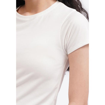 COLORBOX Short Sleeve Fitted Crop T-Shirt Off White