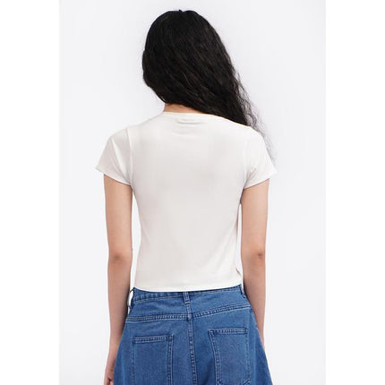 COLORBOX Short Sleeve Fitted Crop T-Shirt Off White