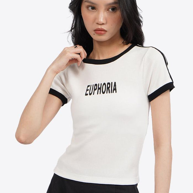 COLORBOX Short Sleeve Graphic Fitted T-Shirt Off White