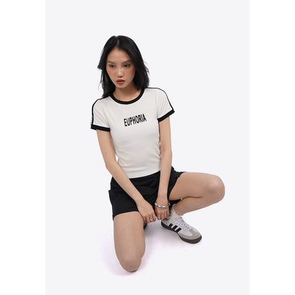 COLORBOX Short Sleeve Graphic Fitted T-Shirt Off White