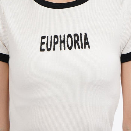 COLORBOX Short Sleeve Graphic Fitted T-Shirt Off White