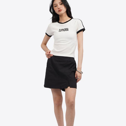 COLORBOX Short Sleeve Graphic Fitted T-Shirt Off White