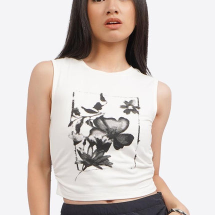 COLORBOX Sleeveless Crop Top with Side Ruched Off White