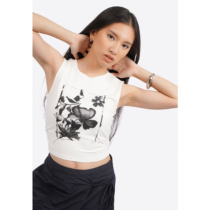 COLORBOX Sleeveless Crop Top with Side Ruched Off White
