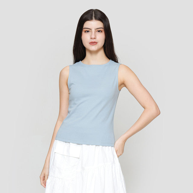 Suko Sleeveless Slit Kerah Bulat Tanpa Lengan Kaos Wanita 122240432