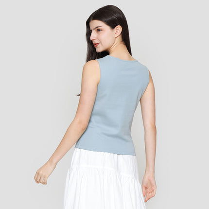 Suko Sleeveless Slit Kerah Bulat Tanpa Lengan Kaos Wanita 122240432