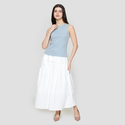 Suko Sleeveless Slit Kerah Bulat Tanpa Lengan Kaos Wanita 122240432