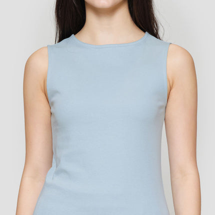 Suko Sleeveless Slit Kerah Bulat Tanpa Lengan Kaos Wanita 122240432