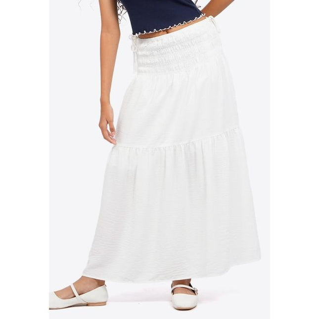 COLORBOX Smocked Tier Maxi Skirt Off White