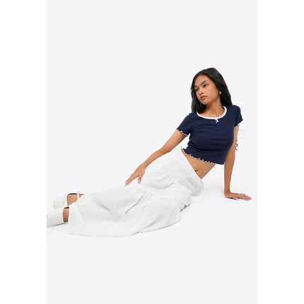 COLORBOX Smocked Tier Maxi Skirt Off White