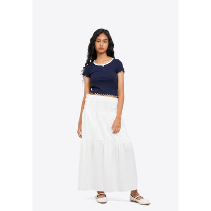 COLORBOX Smocked Tier Maxi Skirt Off White