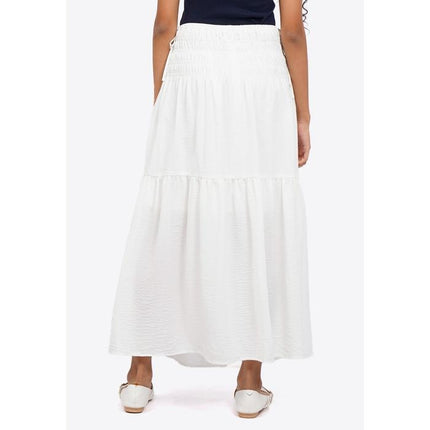 COLORBOX Smocked Tier Maxi Skirt Off White